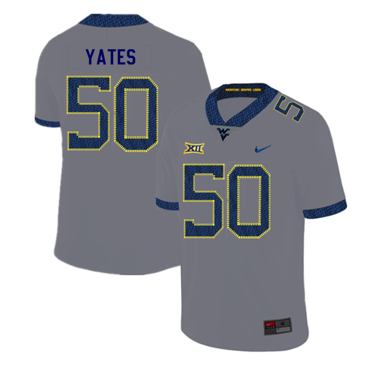 NCAA Men's Brandon Yates West Virginia Mountaineers Gray #50 Nike Stitched Football College 2019 Authentic Jersey YL23V68GR